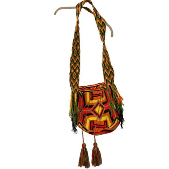 Guava Wayuu Handbags - Guava Wayuu Colombian NEW orange green black Hand Woven Cross Body Bag  …